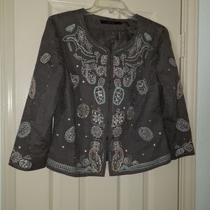 WOMENS NIC ZOE BEADED GRAY JACKET FALL NIGHT PARTY DINNER MEDIUM